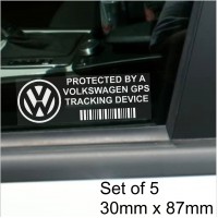 5 x Volkswagen GPS Tracking Device Security WINDOW Stickers 87x30mm-Polo,Golf GTi,Beetle,Passat-Car,Van Alarm Tracker